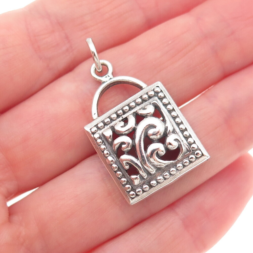 925 Sterling Silver Vintage Floral Oxidized Charm Pendant